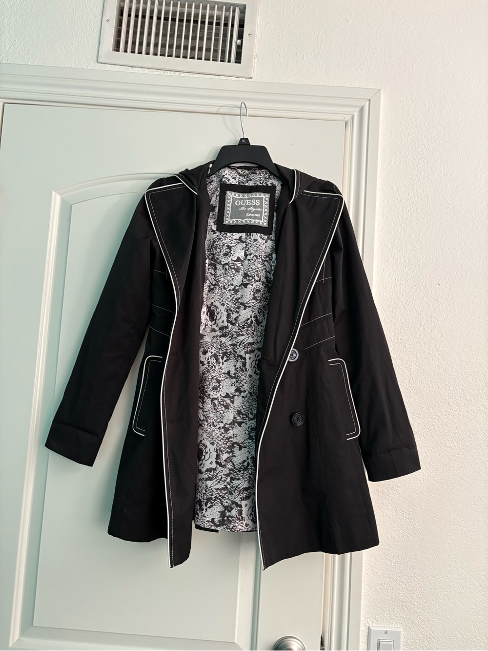 GUESS Black Trench Coat with White Piping